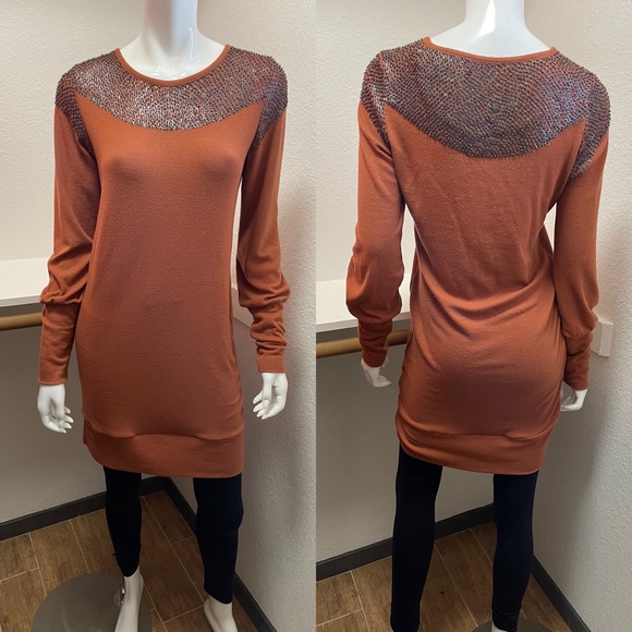 Theme Dresses & Skirts - THEME🍂Beaded Beauty Copper Sweater Tunic/Dress Sz L